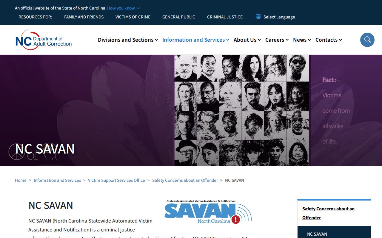 North Carolina SAVAN custody notification resource for Moore County status checks