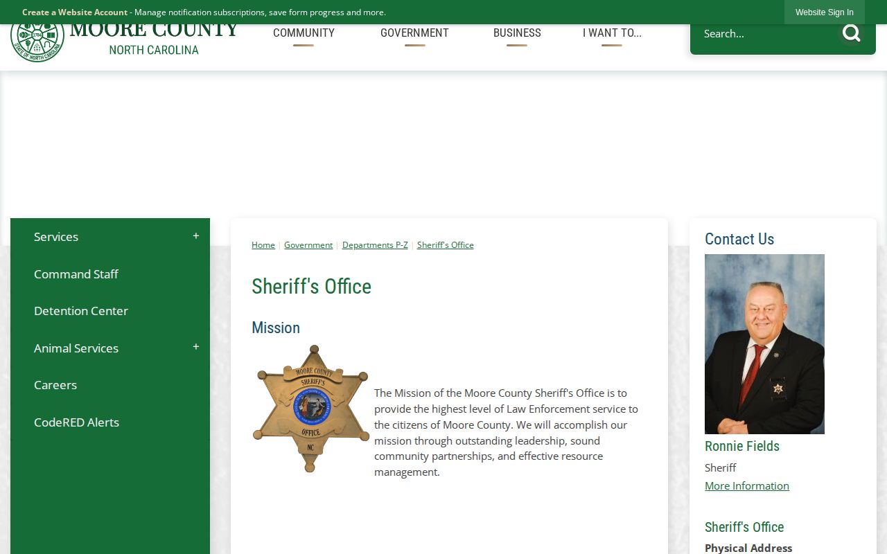 Moore County Sheriff official public-safety contact page