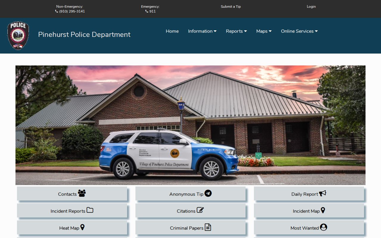 Pinehurst Police Citizen Connect municipal arrest and incident resource