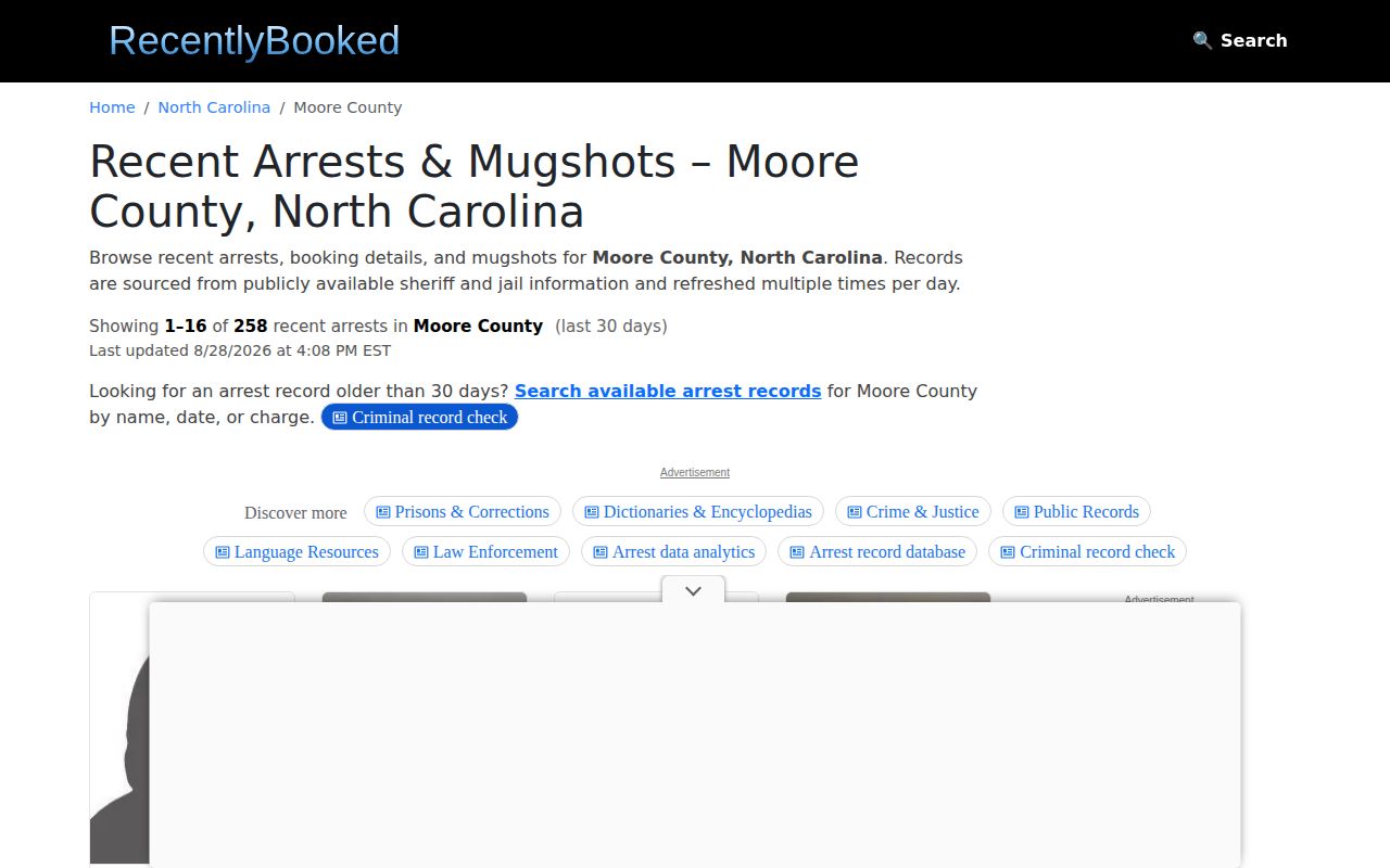 Moore County unofficial recent-arrest resource interface